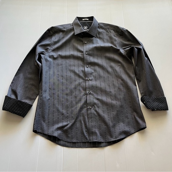 BUGATCHI UOMO Men’s Shaped Fit Black Button Up Long Sleeve Dress Shirt SizeLarge - Picture 9 of 14